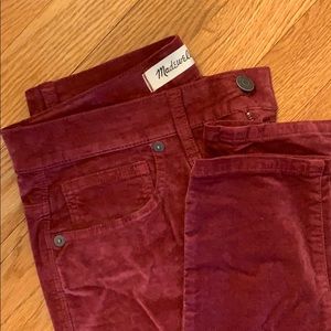 Madewell 10” High Rise Stretch Velvet Skinny Jeans